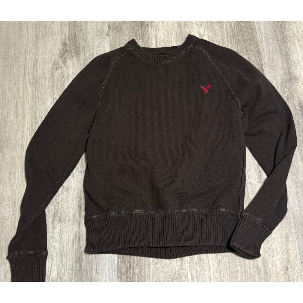 American Eagle Outfitters Mens Sweater Small Brown Red Logo Crew Neck‎ Casual